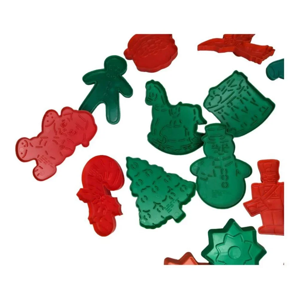 Vintage 1992 Wilton Red & Green Plastic Christmas Cookie Cutters- 20 Pieces